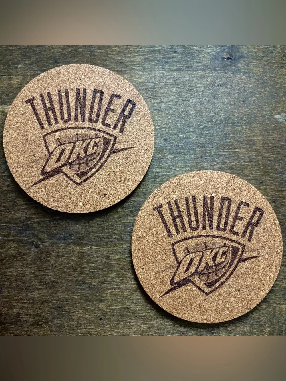 Oklahoma City Thunder Logo Laser Engraved Coasters Bundle of 2